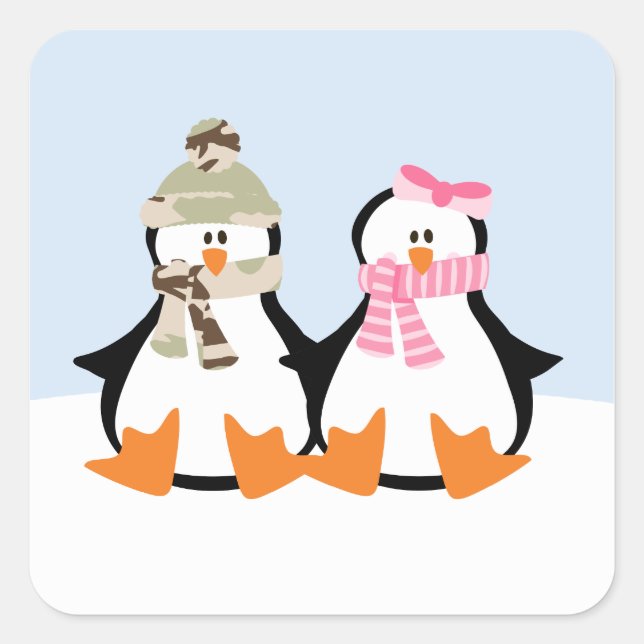 Military Penguin Couple Square Sticker (Front)