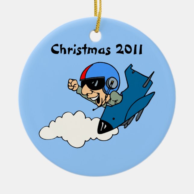 Military Pilot In Jet Christmas Ceramic Tree Decoration (Front)