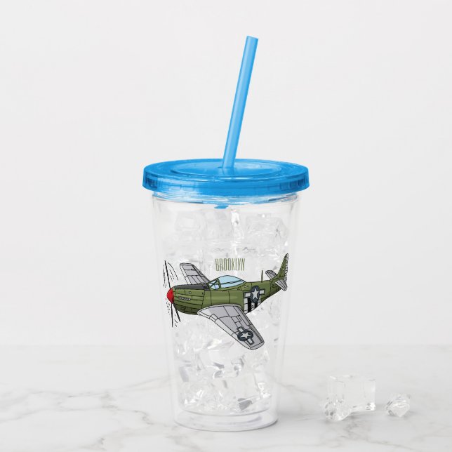 Military plane cartoon illustration acrylic tumbler (Back Ice)