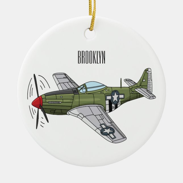 Military plane cartoon illustration  ceramic tree decoration (Front)