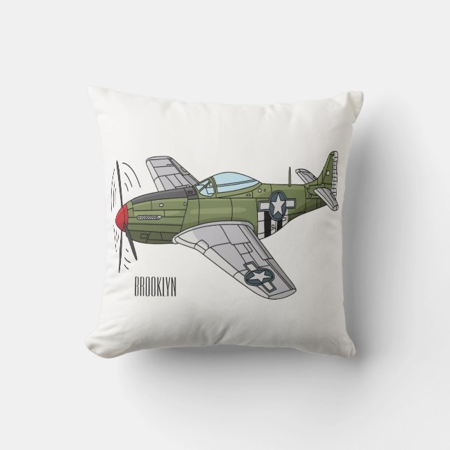 Military plane cartoon illustration cushion (Front)