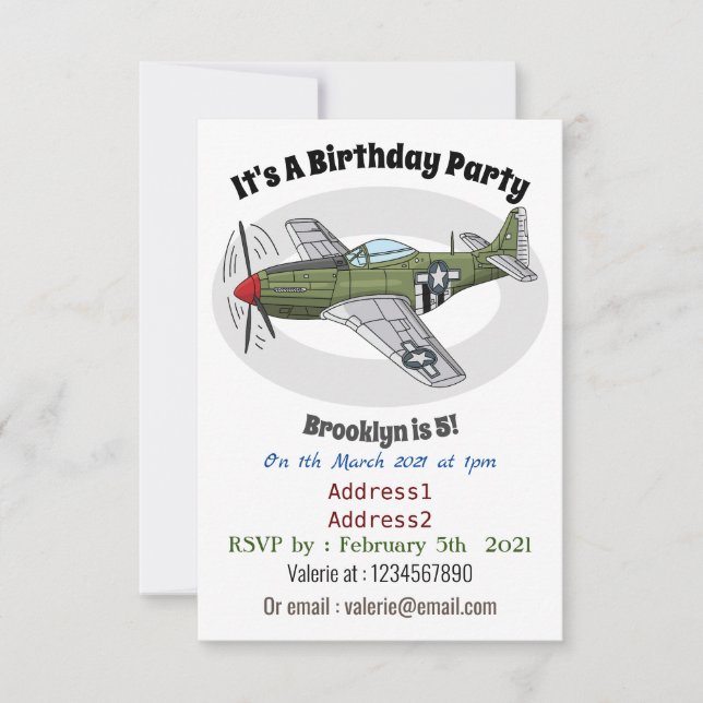 Military plane cartoon illustration invitation (Front)