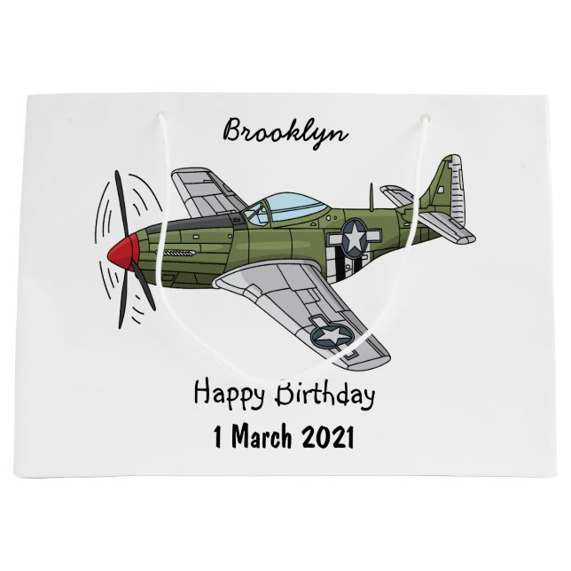 Military plane cartoon illustration large gift bag (Front)