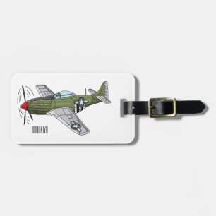 Military plane cartoon illustration luggage tag