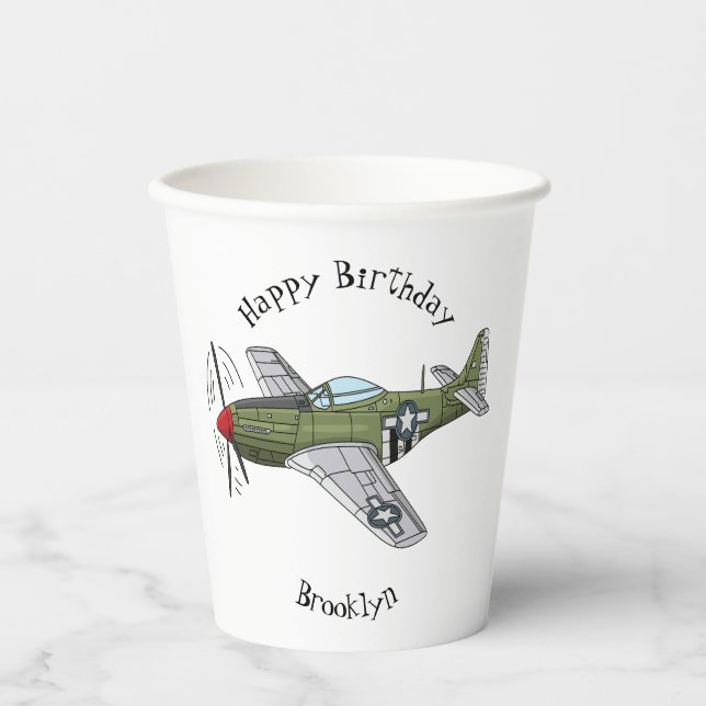 Military plane cartoon illustration paper cups (Front)