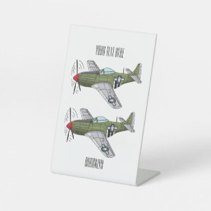 Military plane cartoon illustration pedestal sign
