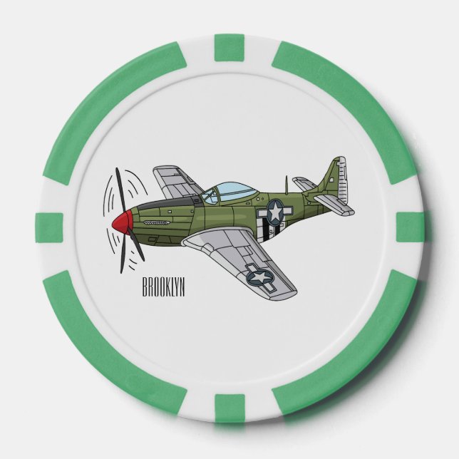 Military plane cartoon illustration poker chips (Front)