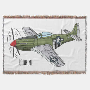 Military plane cartoon illustration throw blanket