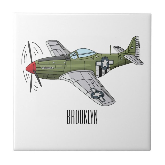 Military plane cartoon illustration tile (Front)