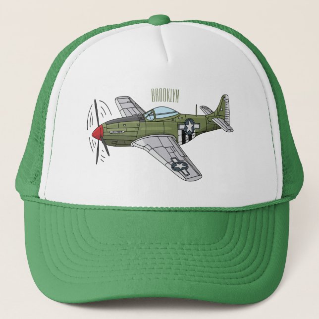 Military plane cartoon illustration trucker hat (Front)
