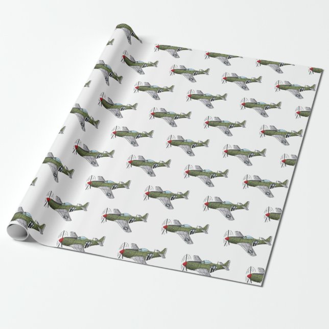 Military plane cartoon illustration wrapping paper (Unrolled)