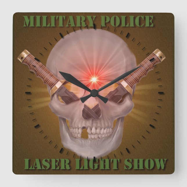 Military Police Laser Light Show Square Wall Clock (Front)