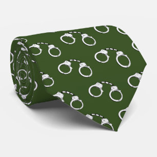 Military Police Officer Green Handcuff Patterned Tie