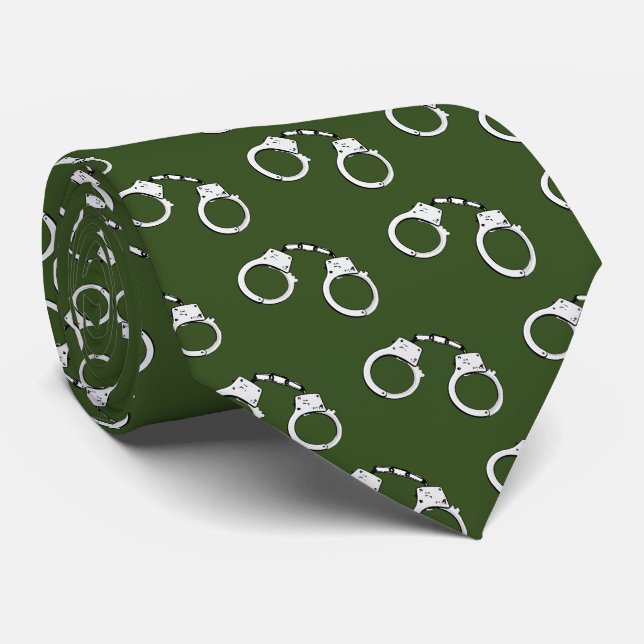 Military Police Officer Green Handcuff Patterned Tie (Rolled)