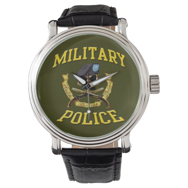 Military Police Skull w Crossed Pistols Wristwatch (Front)