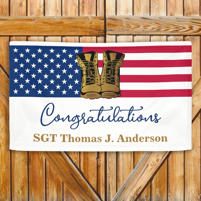 Military Retirement American Flag Gold Boots Army  Banner (Creator Uploaded)