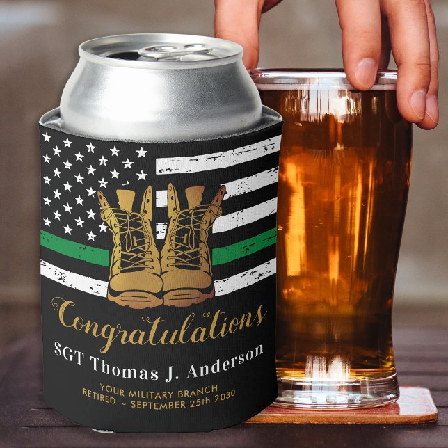 Military Retirement Army Boots Thin Green Line  Can Cooler (Creator Uploaded)