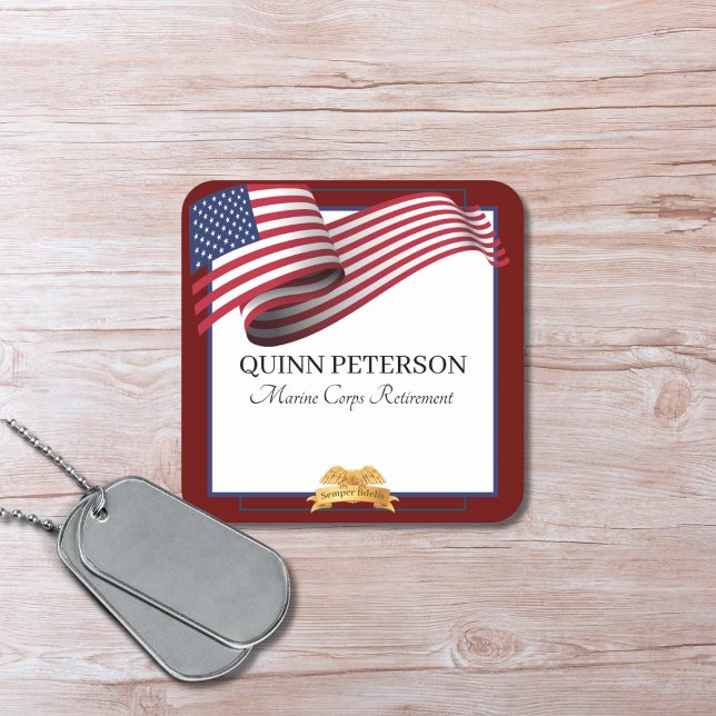 Military Retirement Flag Gold Crest Square Paper Coaster (Creator Uploaded)