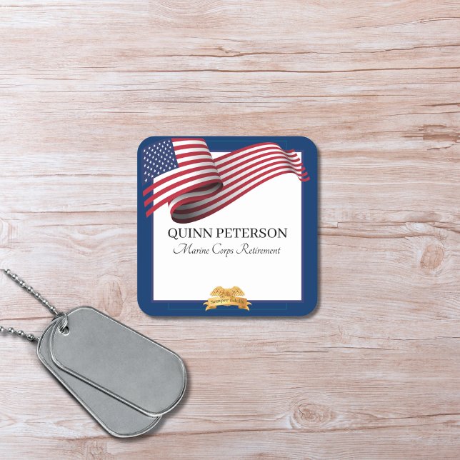 Military Retirement Flag Gold Crest Square Paper Coaster (Creator Uploaded)