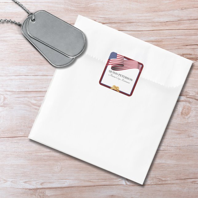 Military Retirement Flag Gold Crest Square Sticker (Creator Uploaded)