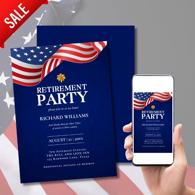 MILITARY RETIREMENT Gold Oak Leaf Colonel US Flag Invitation (Creator Uploaded)
