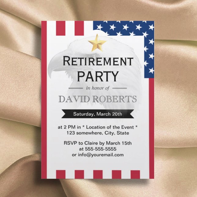 Military Retirement Gold Star Eagle & US Flag Invitation (Creator Uploaded)