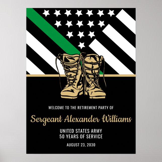 Military Retirement Green Line Flag Patriotic Army Poster (Front)
