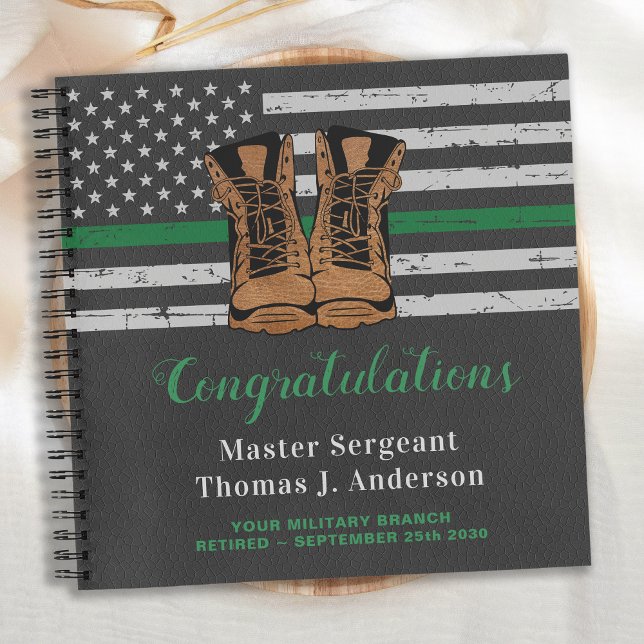 Military Retirement Guest Thin Green Line Leather Notebook (Creator Uploaded)