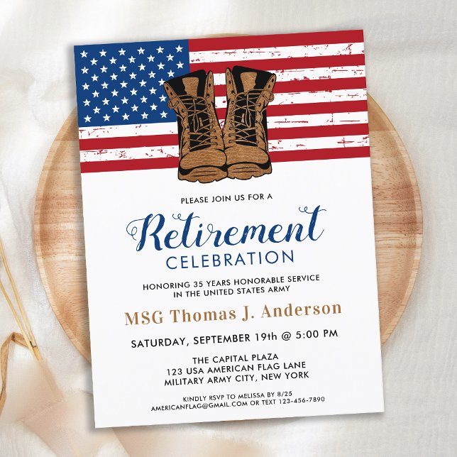 Military Retirement Party Army Boots American Flag Postcard (Creator Uploaded)