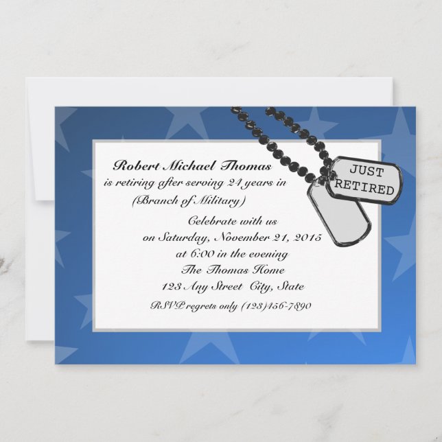 Military Retirement Party Blue Invitation (Front)