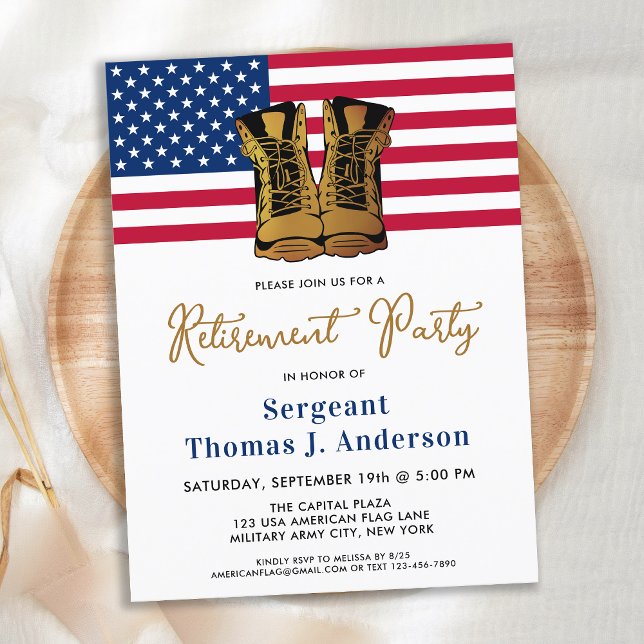 Military Retirement Party Gold Boots American Flag Postcard (Creator Uploaded)