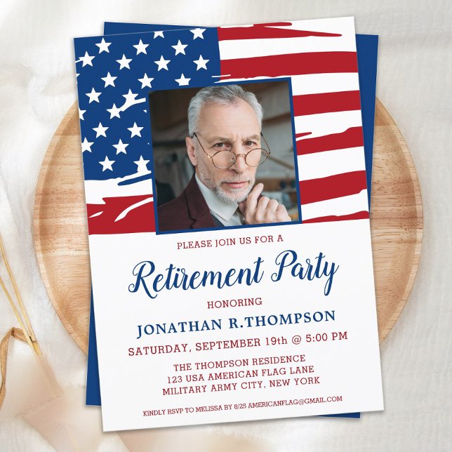 Military Retirement Party Photo American Flag Invitation (Creator Uploaded)