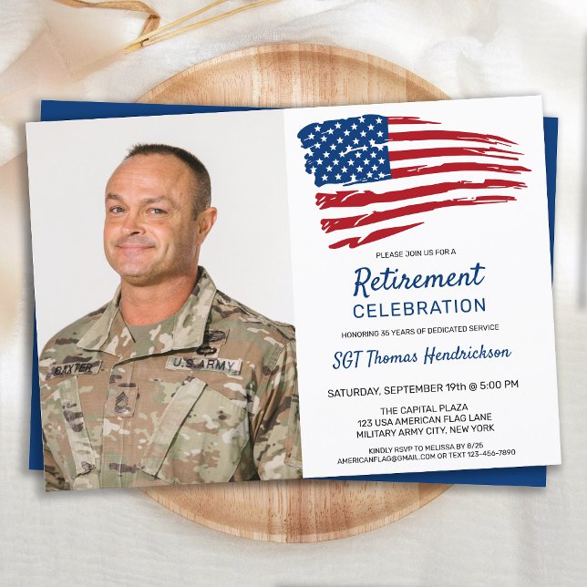 Military Retirement Party Photo USA American Flag  Invitation (Creator Uploaded)