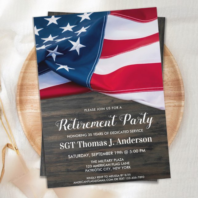 Military Retirement Party USA American Flag Invita Invitation (Creator Uploaded)