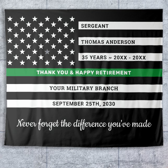 Military Retirement Personalised Thin Green Line Tapestry (Creator Uploaded)