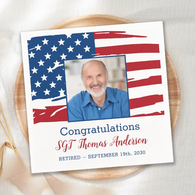 Military Retirement Photo Patriotic American Flag Napkin (Creator Uploaded)