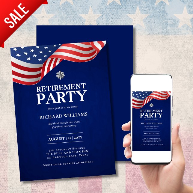 MILITARY RETIREMENT Silver Oak Leaf Major US FLAG Invitation (Creator Uploaded)