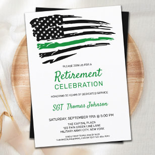 Military Retirement Thin Green Line American Flag Invitation