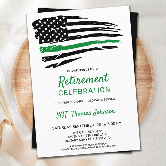Military Retirement Thin Green Line American Flag Invitation (Creator Uploaded)