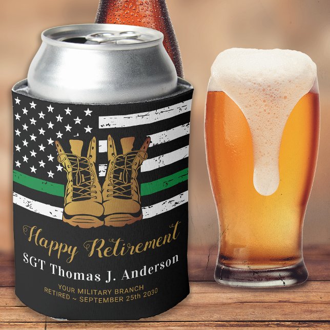 Military Retirement Thin Green Line Army Boots  Can Cooler (Creator Uploaded)