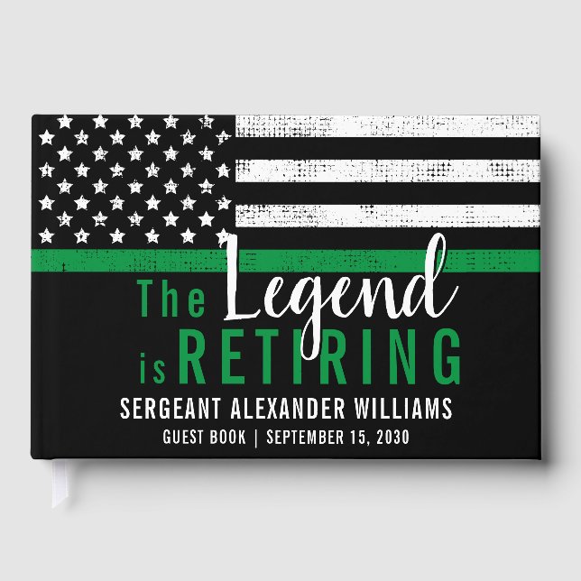 Military Retirement Thin Green Line Flag Army Guest Book (Front)