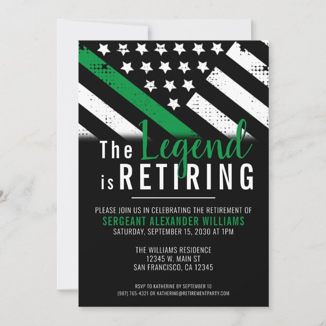 Military Retirement Thin Green Line Flag Army Invitation (Front)