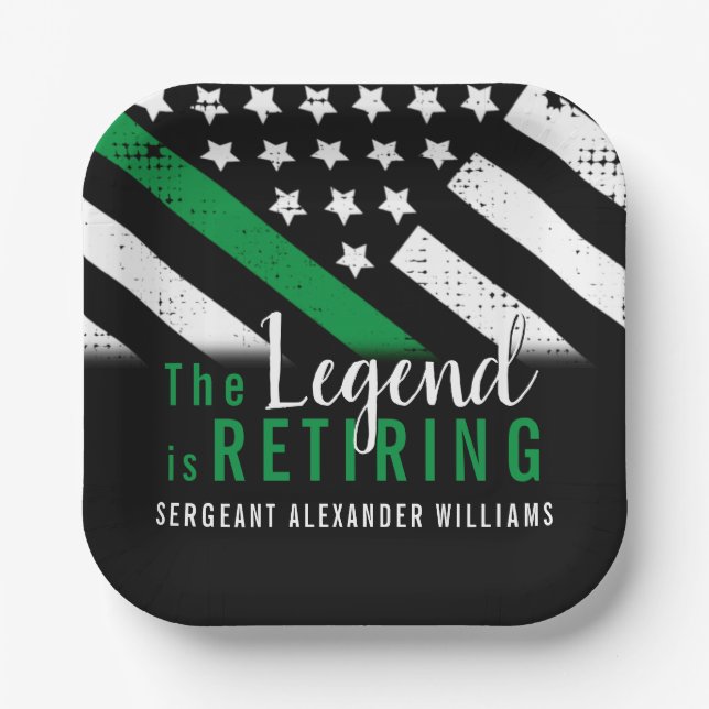 Military Retirement Thin Green Line Flag Army Paper Plate (Front)
