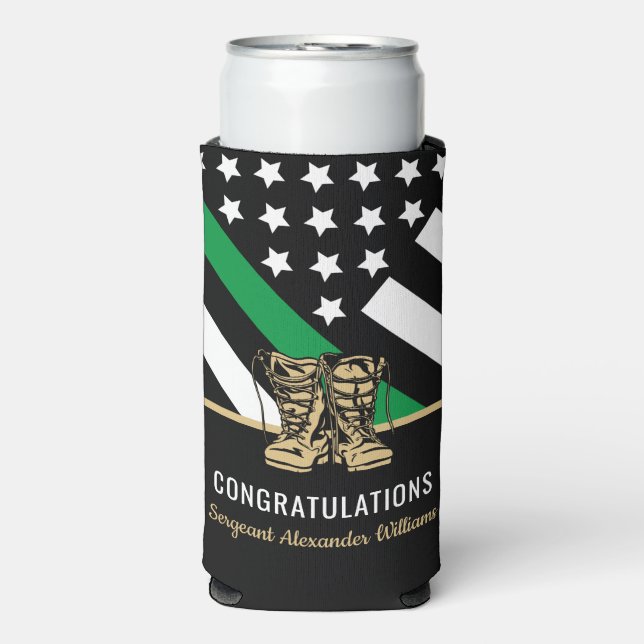 Military Retirement Thin Green Line Flag Army Seltzer Can Cooler (Seltzer Front)