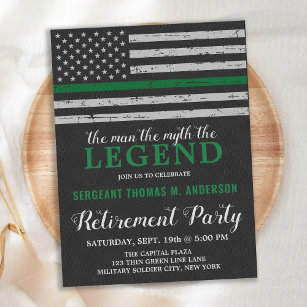 Military Retirement Thin Green Line Flag Party  Invitation Postcard