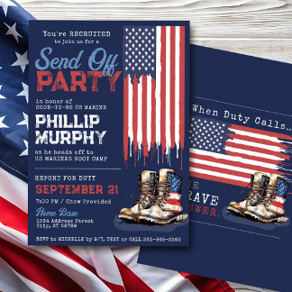 Military Send Off US Flag Boots Party Going Away Invitation