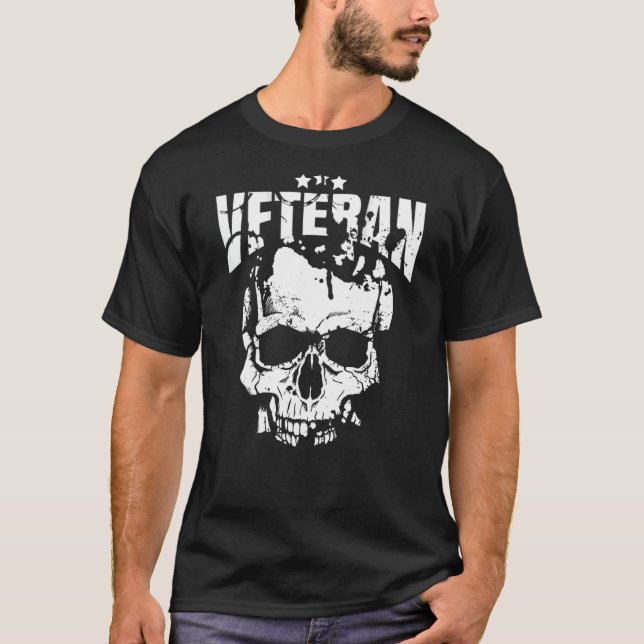 Military Skull Veteran Distressed T-Shirt (Front)