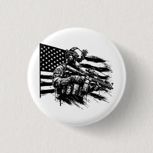 Military Soldier American USA Flag Patriotic Art  3 Cm Round Badge