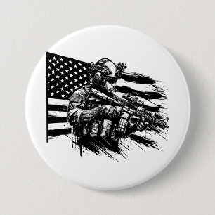 Military Soldier American USA Flag Patriotic Art  7.5 Cm Round Badge