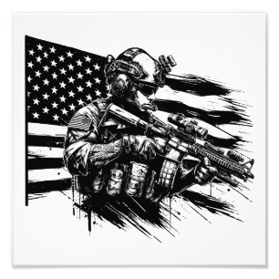 Military Soldier American USA Flag Patriotic Art Photo Print
